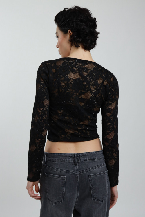 Susy Mix Maglia Pizzo Scollo V con Paillettes Affare Del Giorno