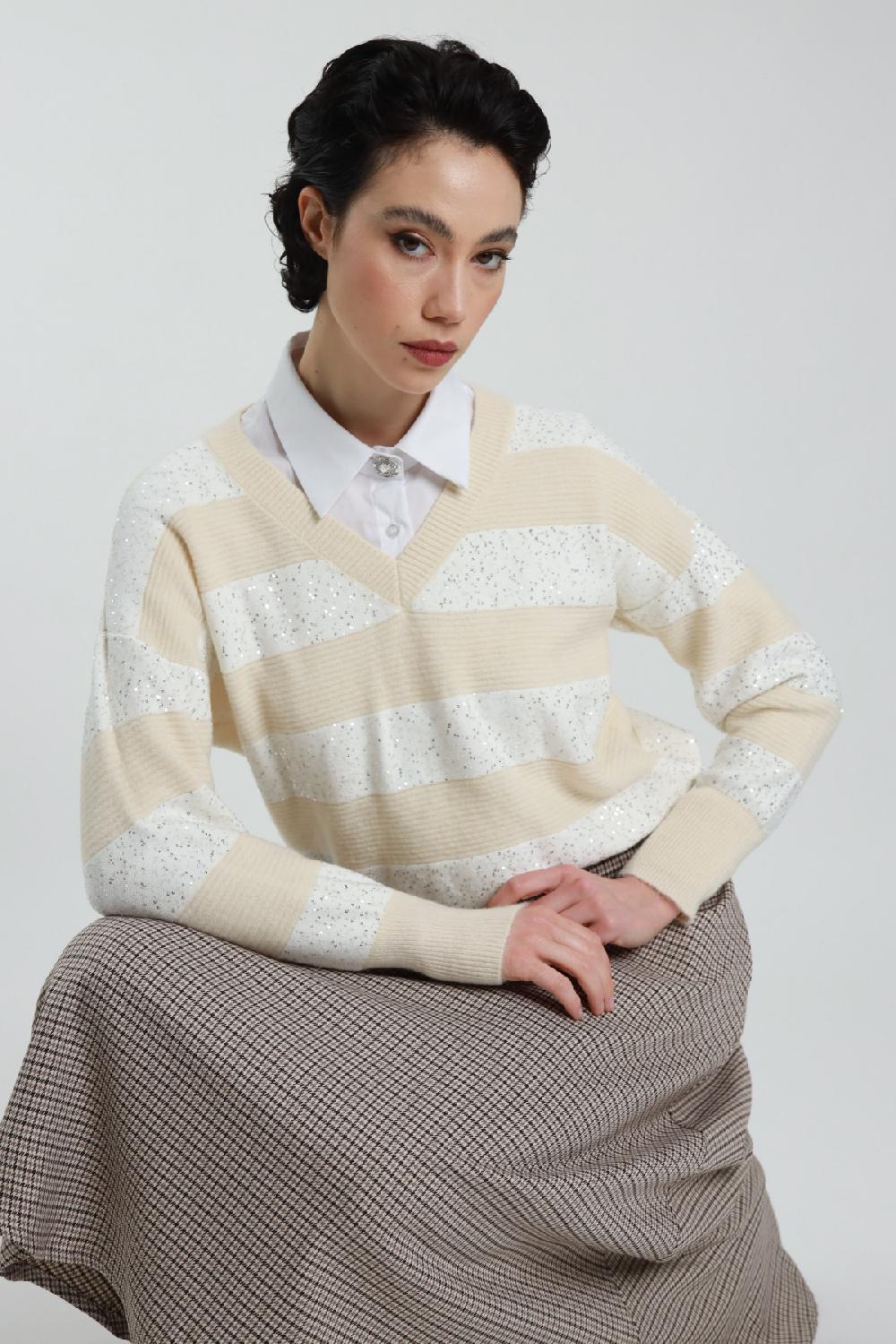 Susy Mix Maglia Righe Micro Paillettes Consegna Veloce