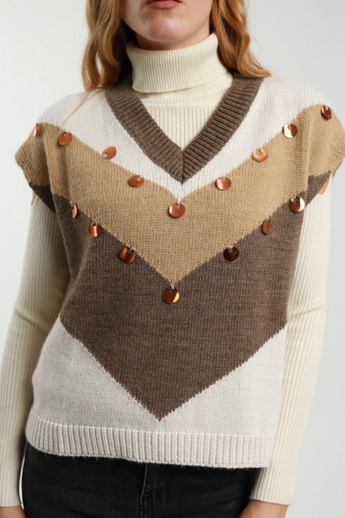 Susy Mix Gilet Scollo V con Paillettes Offerta