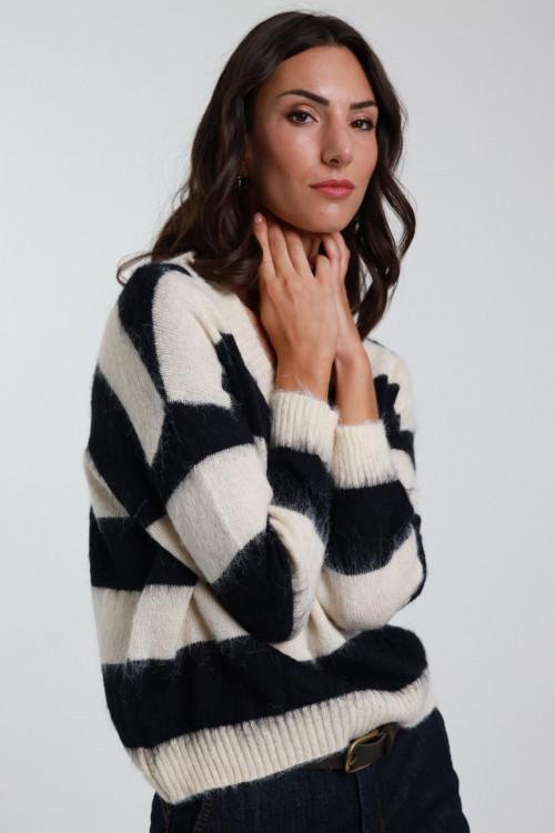 Susy Mix Maglione Rigato Scollo V In Saldo