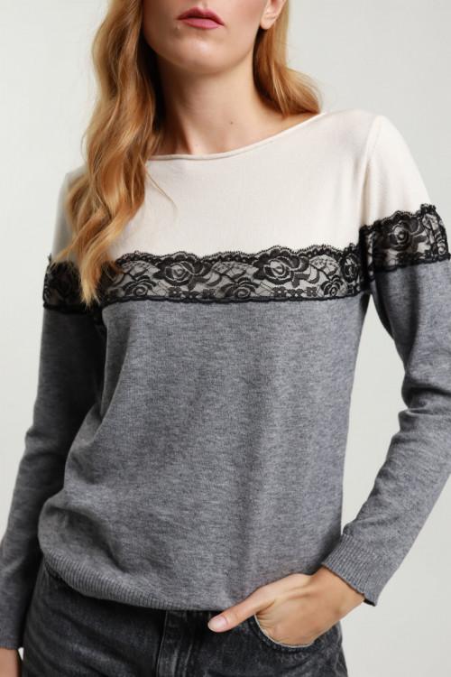 Susy Mix Maglioncino Bicolore con Pizzo In Linea