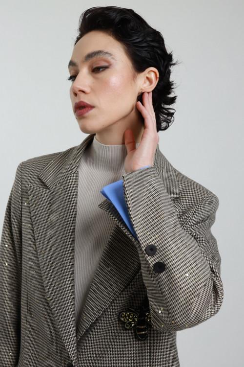 Susy Mix Blazer Pied de Poule con Micro Paillettes Qualità
