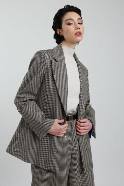 Susy Mix Blazer Pied de Poule con Micro Paillettes Qualità