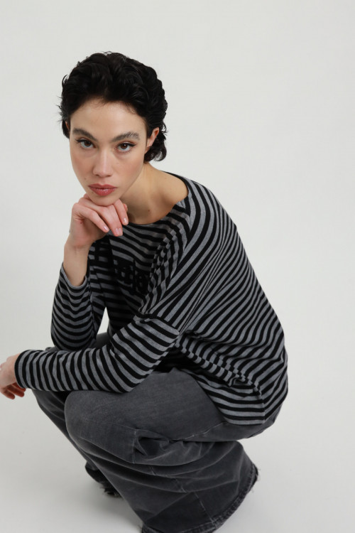Susy Mix Maglia a Righe "bonjour" Moda