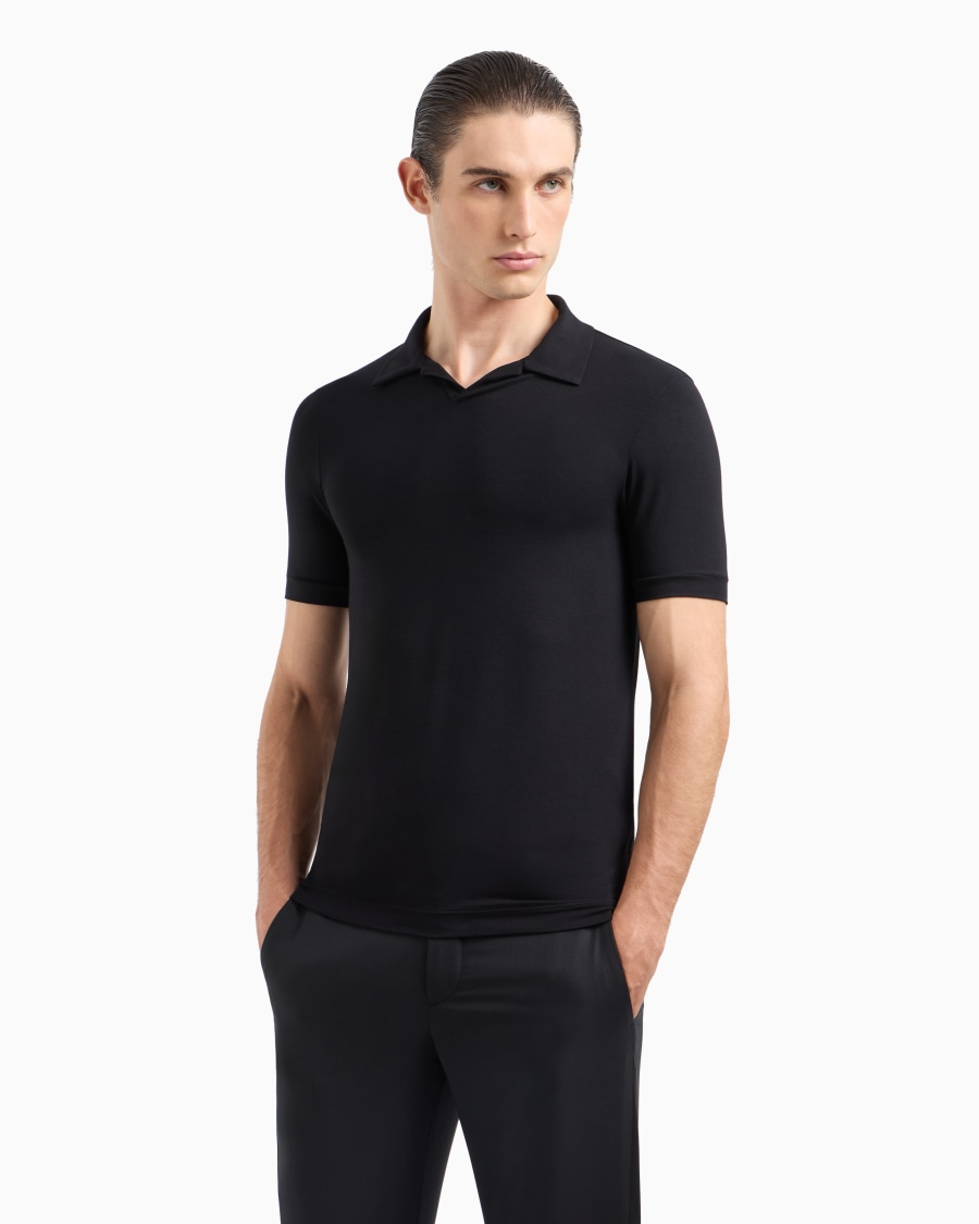 The world of armani POLO A MANICHE CORTE IN JERSEY DI VISCOSA STRETCH Nuovo