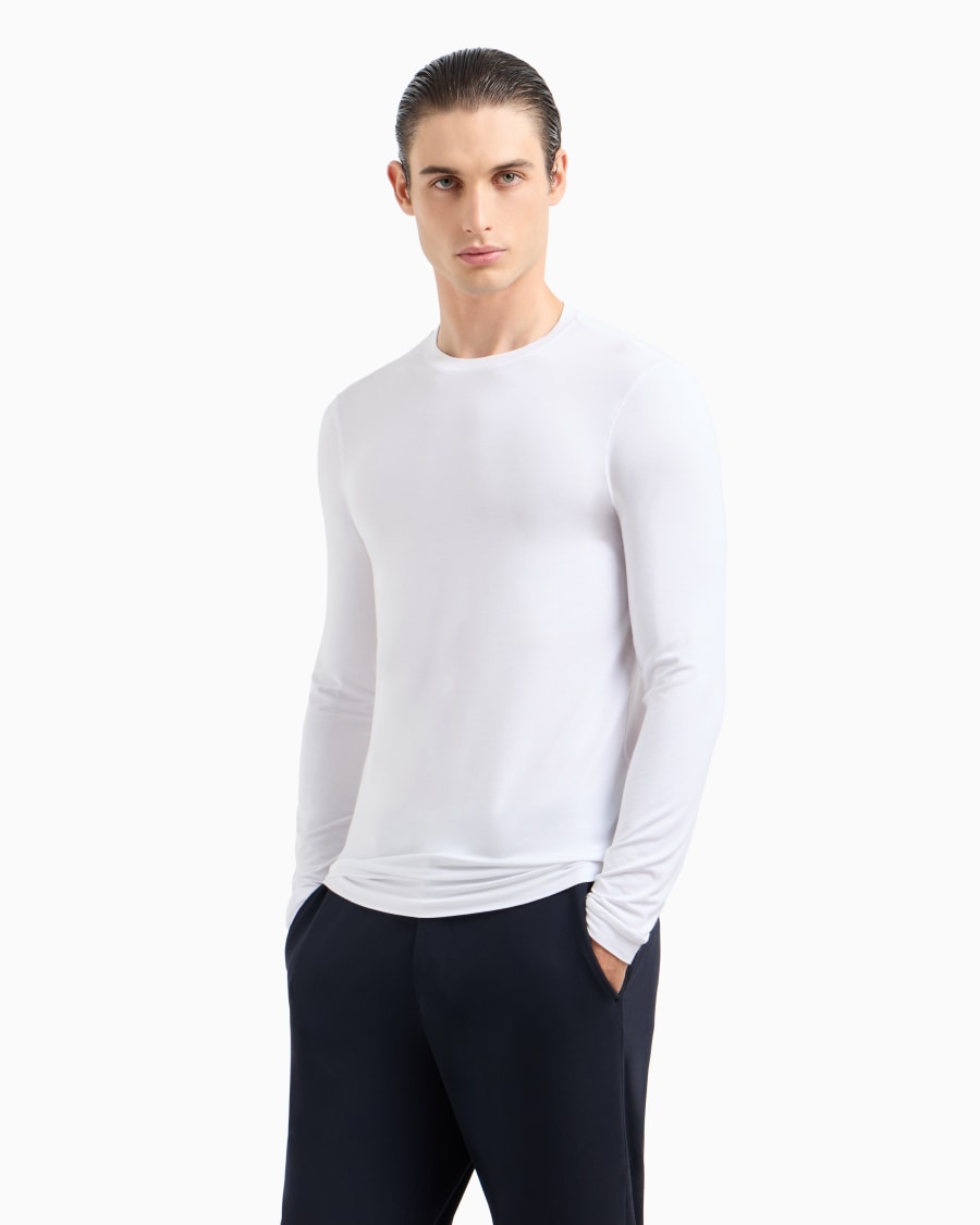 The world of armani MAGLIA GIROCOLLO A MANICHE LUNGHE IN JERSEY DI VISCOSA STRETCH Prezzo Ridotto
