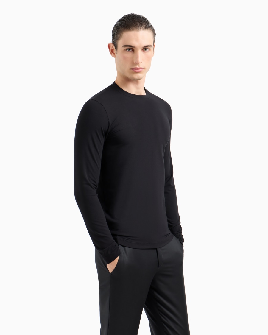 The world of armani MAGLIA GIROCOLLO A MANICHE LUNGHE IN JERSEY DI VISCOSA STRETCH Promozione Limitata