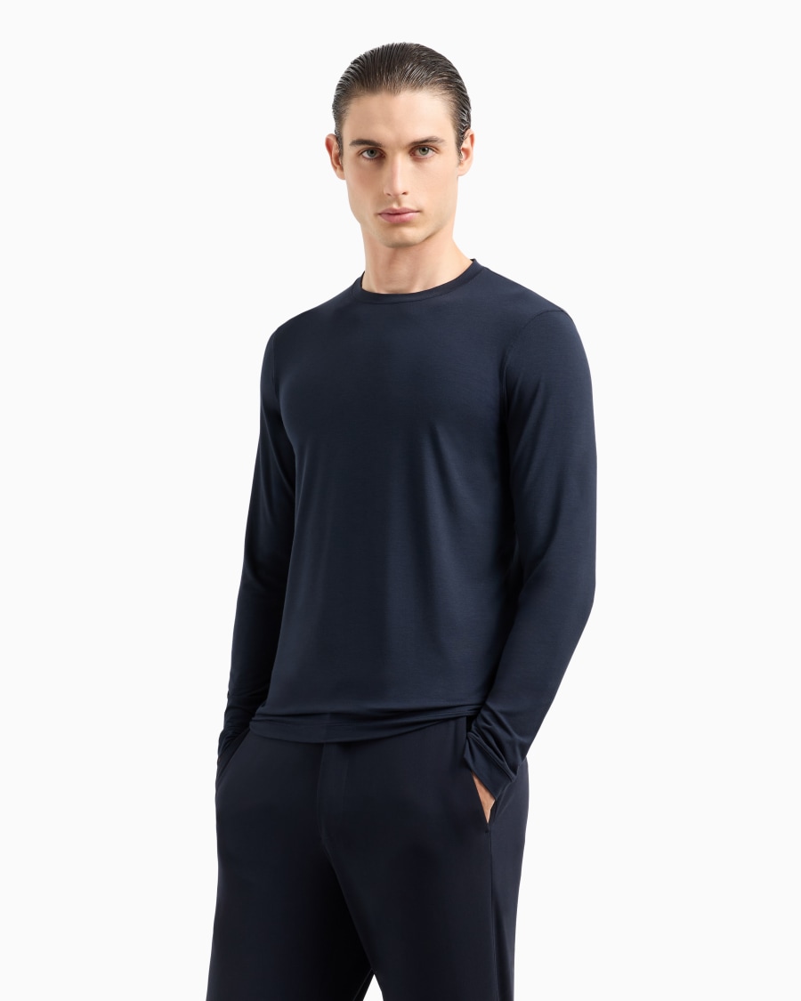 The world of armani MAGLIA GIROCOLLO A MANICHE LUNGHE IN JERSEY DI VISCOSA STRETCH Vendita Calda