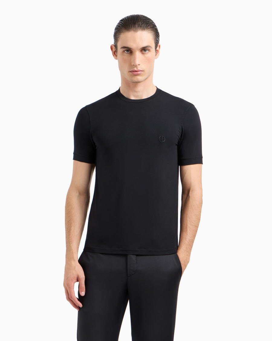 The world of armani T-SHIRT IN JERSEY BAMBOO DI VISCOSA STRETCH CON RICAMO GA Qualità