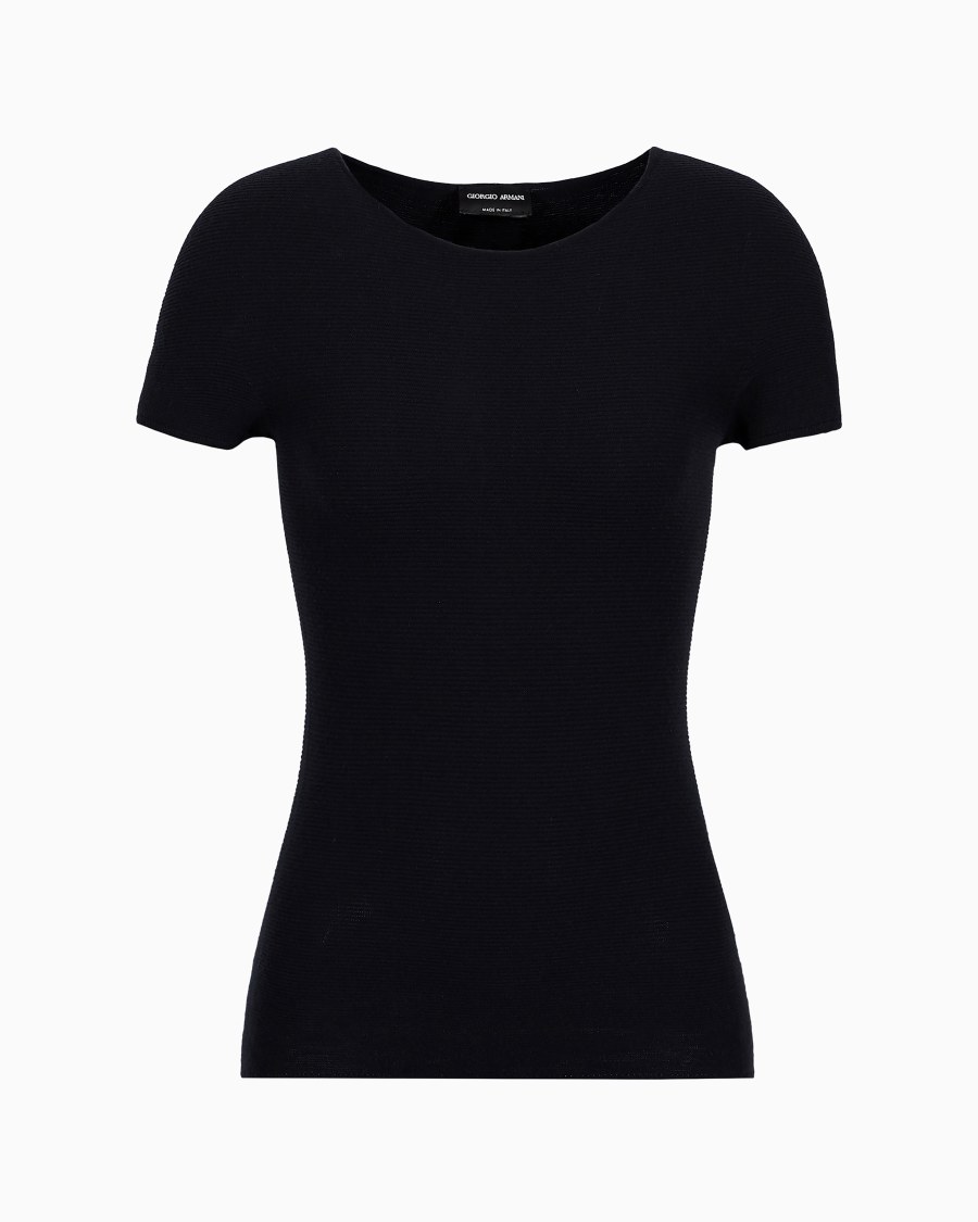 The world of armani MAGLIA A MANICHE CORTE IN VISCOSA PUNTO LINKS Fino Al -60%