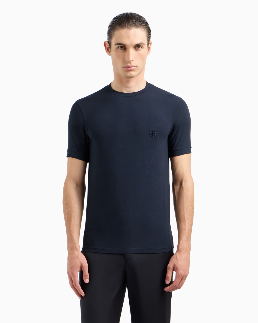 The world of armani T-SHIRT IN JERSEY BAMBOO DI VISCOSA STRETCH CON RICAMO GA Negozi Online