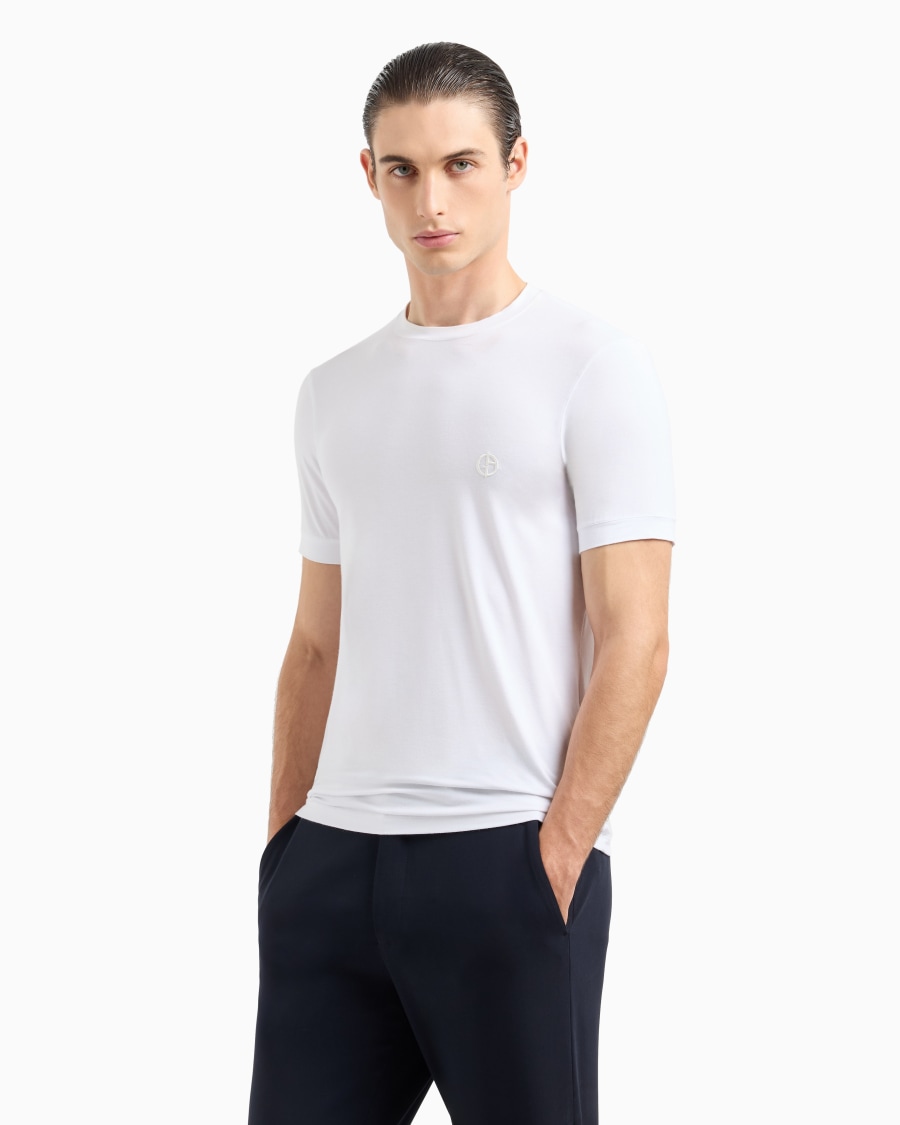 The world of armani T-SHIRT IN JERSEY BAMBOO DI VISCOSA STRETCH CON RICAMO GA Shopping Online