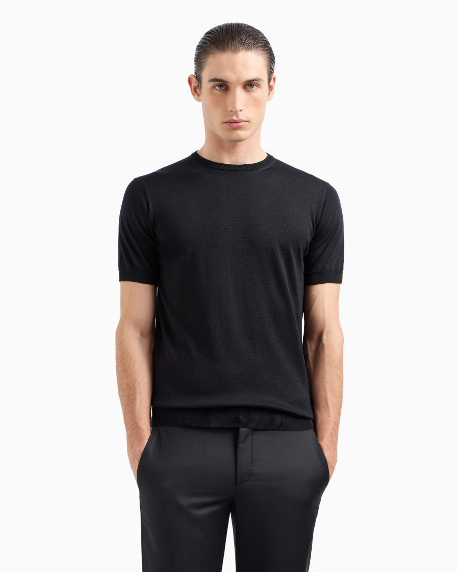 The world of armani MAGLIA GIROCOLLO IN SETA E COTONE Economico
