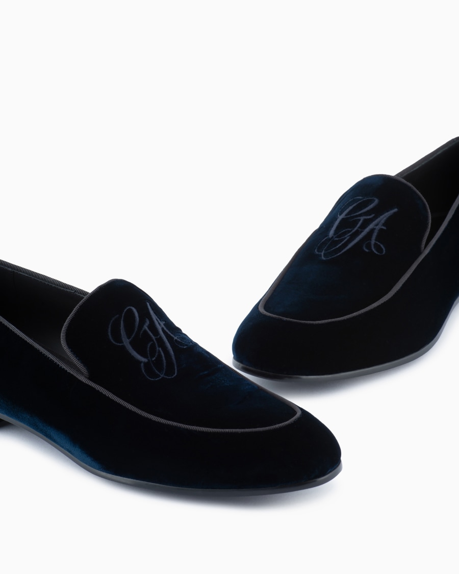 The world of armani MOCASSINI IN VELLUTO CON LOGO RICAMATO Online