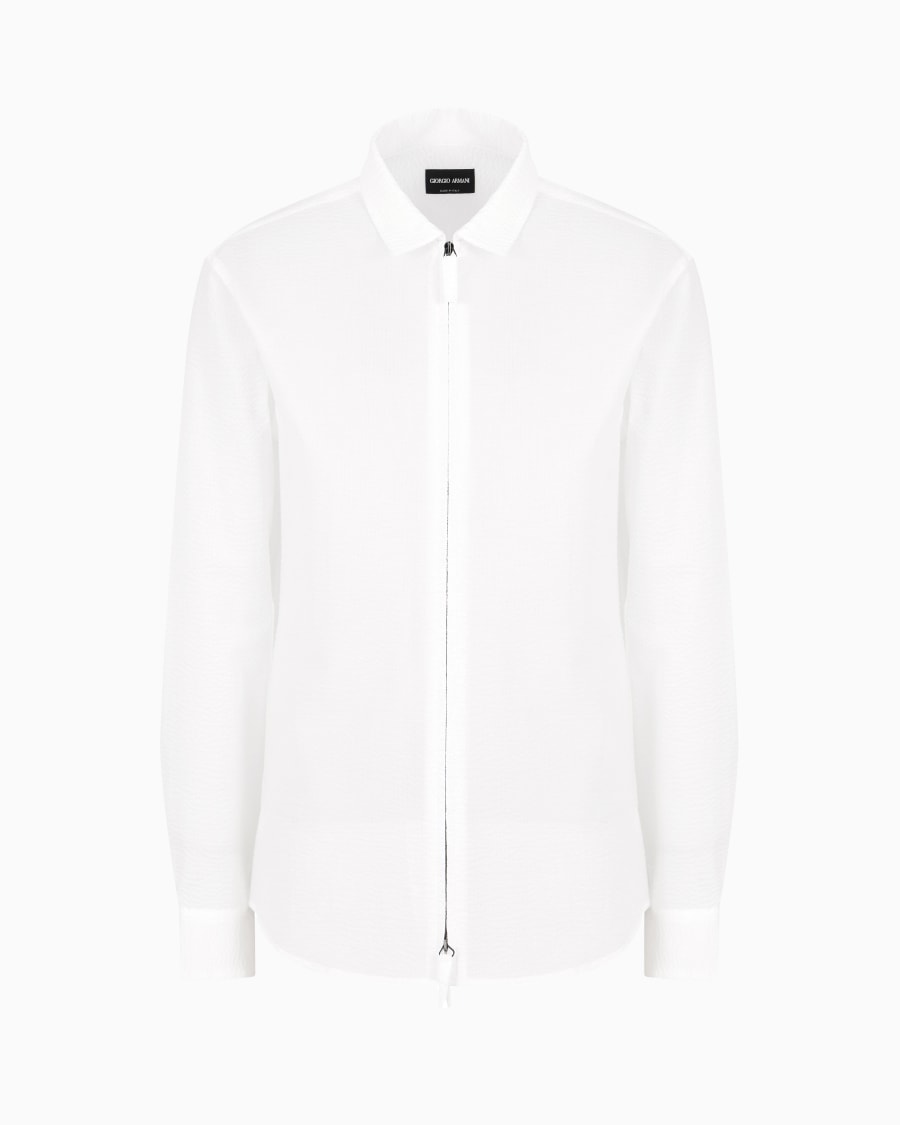 The world of armani CAMICIA SLIM FIT CON ZIP IN COTONE SEERSUCKER Outlet