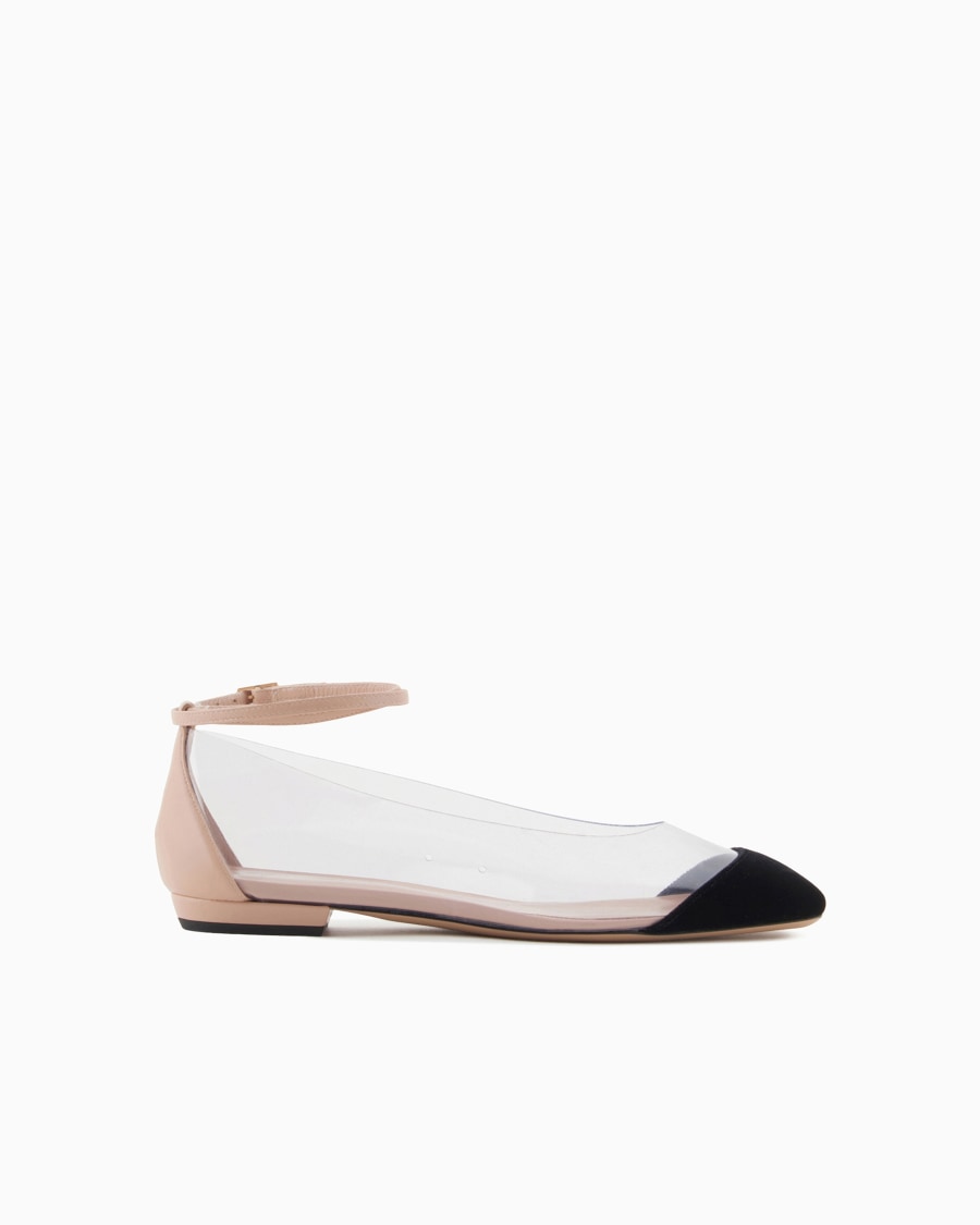 The world of armani BALLERINE CON CINTURINO IN NAPPA PVC E VELLUTO In Saldo