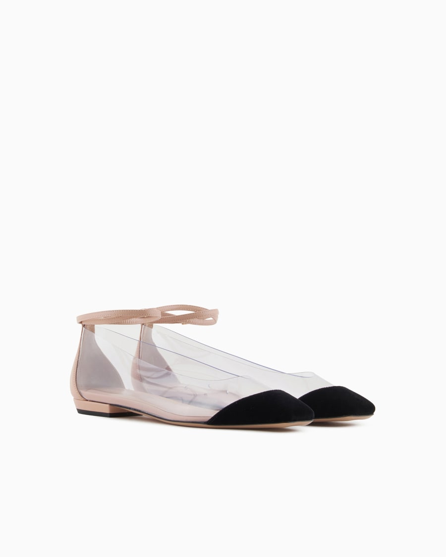 The world of armani BALLERINE CON CINTURINO IN NAPPA PVC E VELLUTO In Saldo