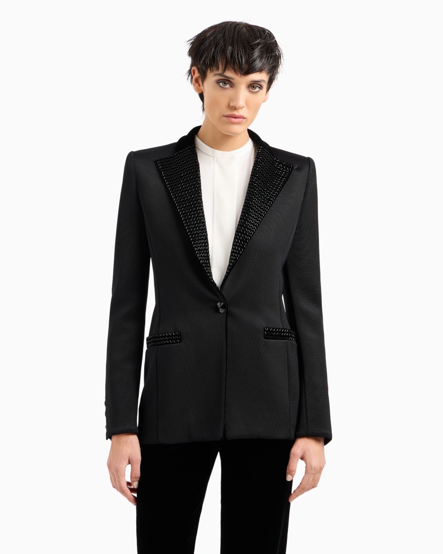 The world of armani GIACCA MONOPETTO IN JERSEY DOUBLE E VELLUTO CON RICAMI Pezzi Unici