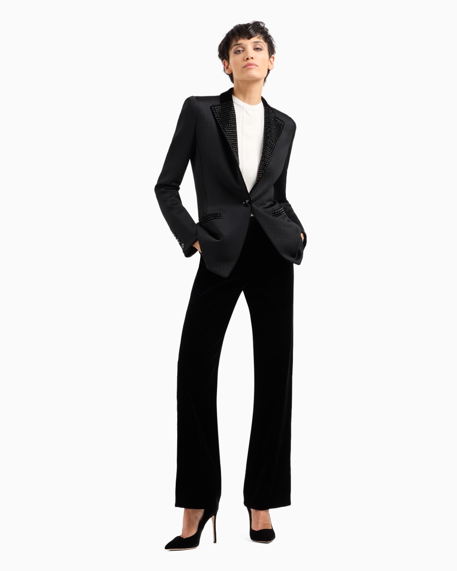 The world of armani GIACCA MONOPETTO IN JERSEY DOUBLE E VELLUTO CON RICAMI Pezzi Unici