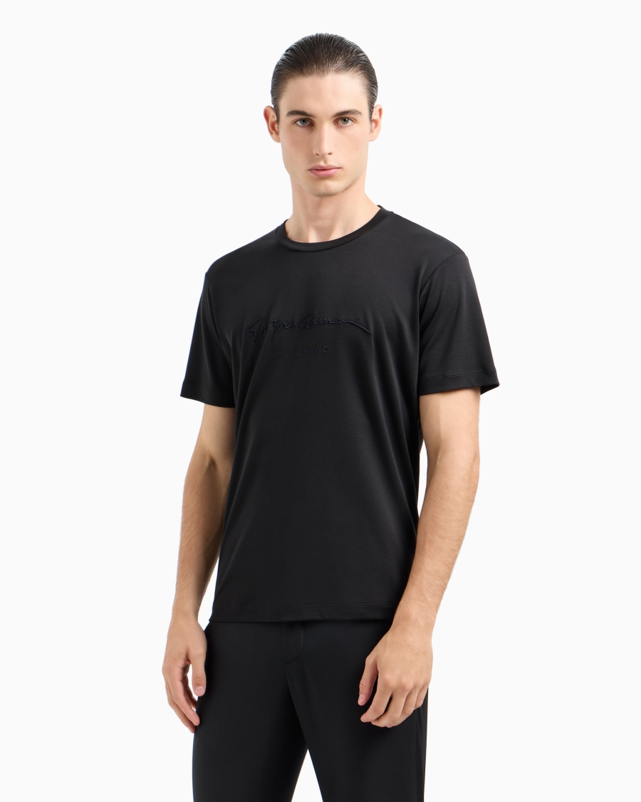 The world of armani T-SHIRT IN INTERLOCK DI PURO COTONE CON LOGO RICAMATO Negozio