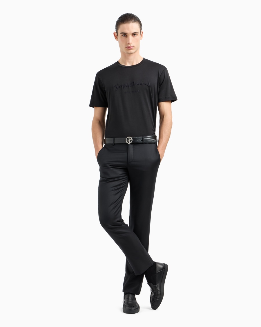 The world of armani T-SHIRT IN INTERLOCK DI PURO COTONE CON LOGO RICAMATO Negozio
