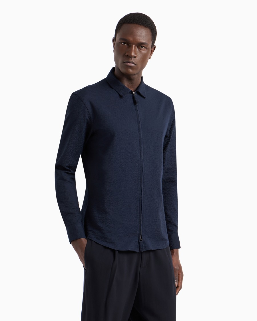 The world of armani CAMICIA SLIM FIT CON ZIP IN COTONE SEERSUCKER 2025