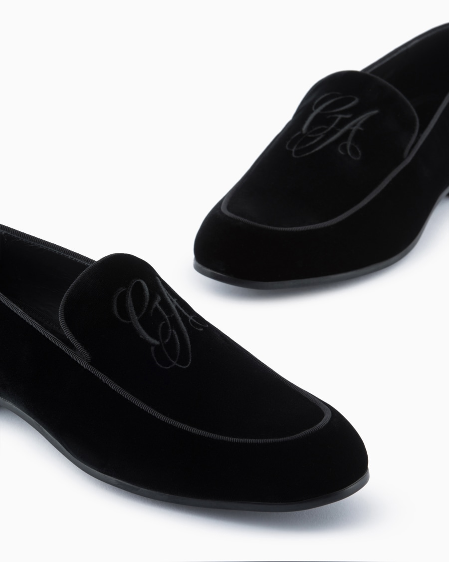 The world of armani MOCASSINI IN VELLUTO CON LOGO RICAMATO Promozione Limitata