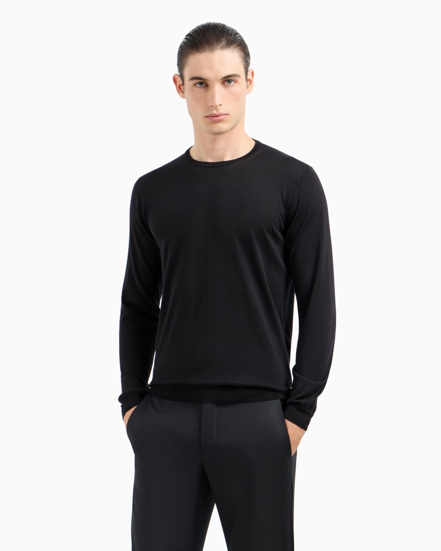 The world of armani MAGLIA GIROCOLLO A MANICA LUNGA IN SETA E COTONE Affare Del Giorno