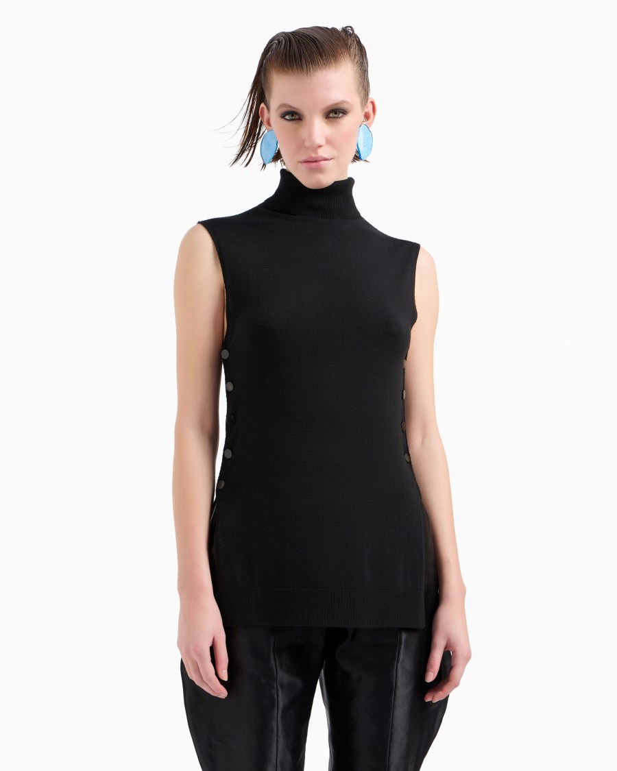 The world of armani TOP CON COLLO A LUPETTO IN LANA VERGINE Sconto