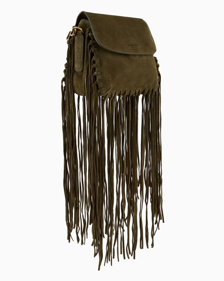 The world of armani BORSA LA PRIMA IN PELLE SCAMOSCIATA CON FRANGE In Vendita