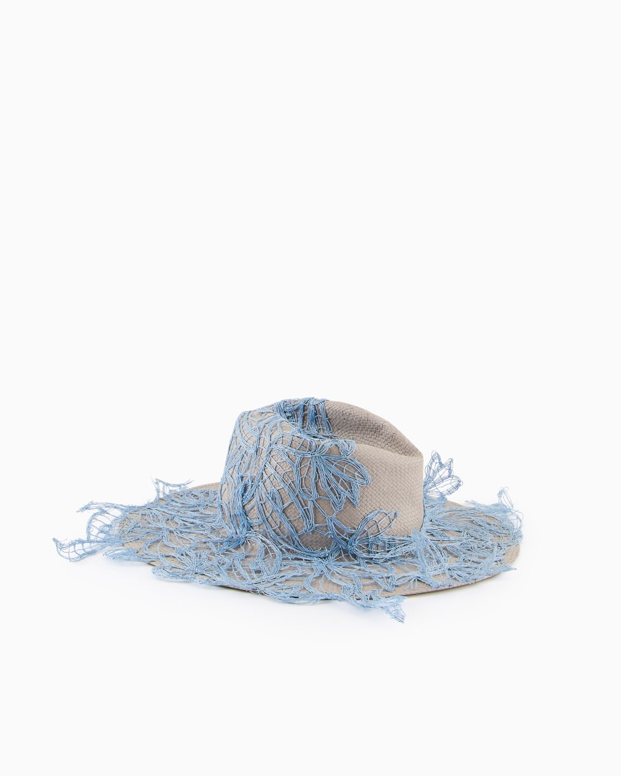 The world of armani CAPPELLO A TESA LARGA IN CARTA TESSILE CON RICAMI Vendita Economica
