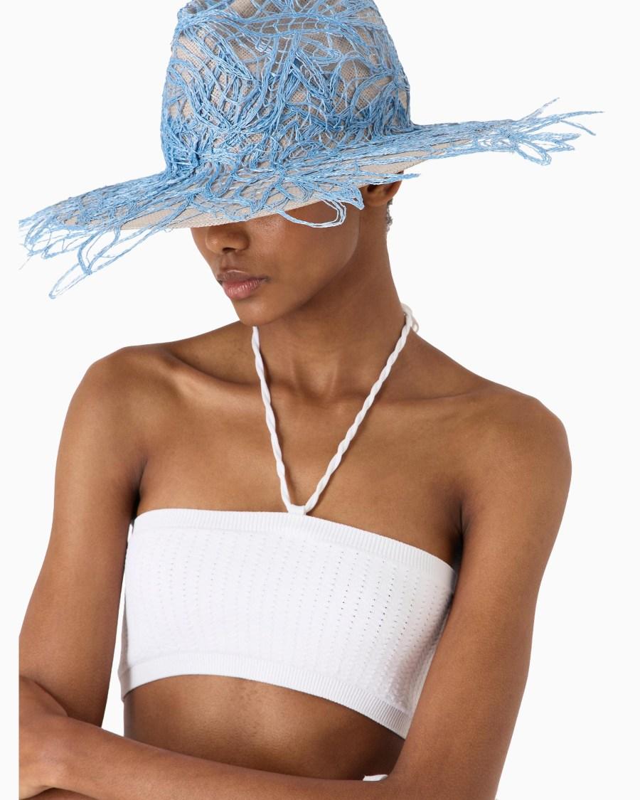 The world of armani CAPPELLO A TESA LARGA IN CARTA TESSILE CON RICAMI Vendita Economica