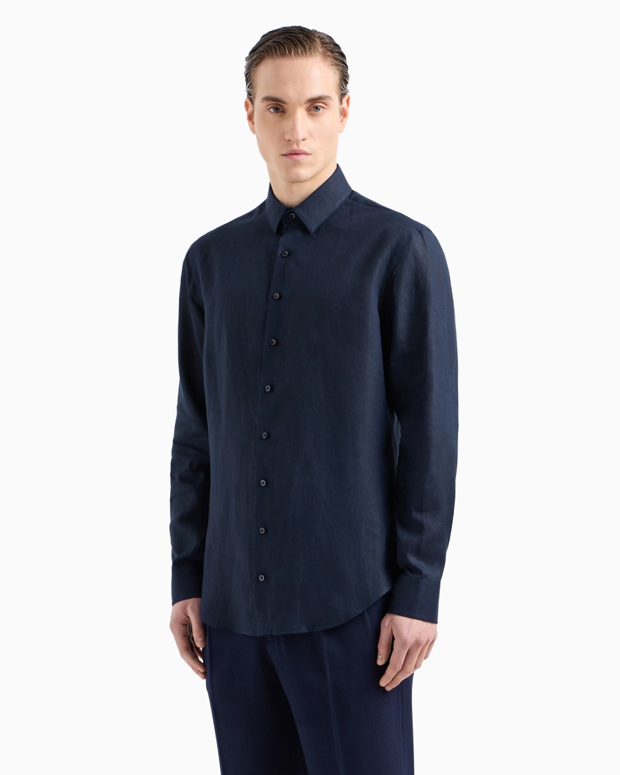 The world of armani CAMICIA REGULAR FIT IN LINO Sconto