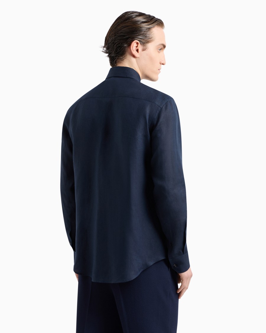 The world of armani CAMICIA REGULAR FIT IN LINO Sconto