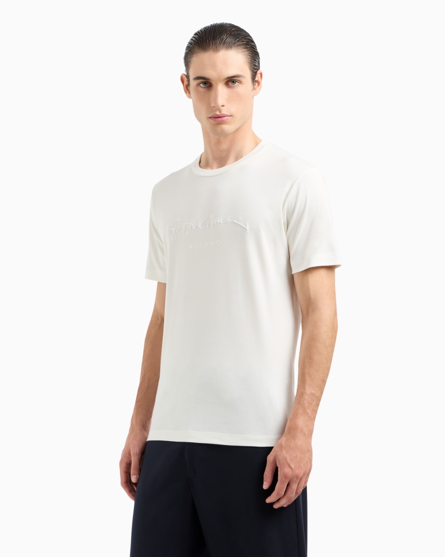 The world of armani T-SHIRT IN INTERLOCK DI PURO COTONE CON LOGO RICAMATO Economico