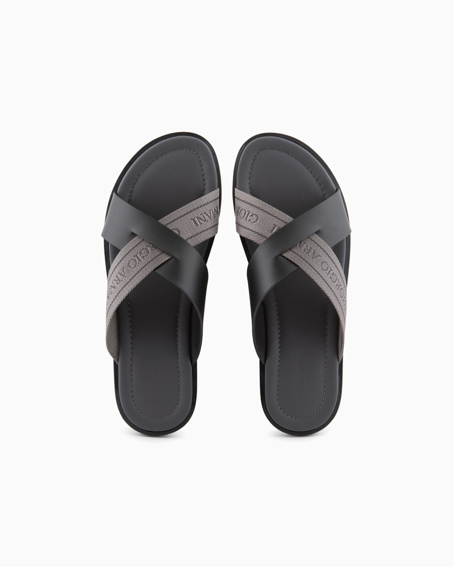 The world of armani SANDALI CROSS IN PELLE E NASTRO BICOLORE In Vendita