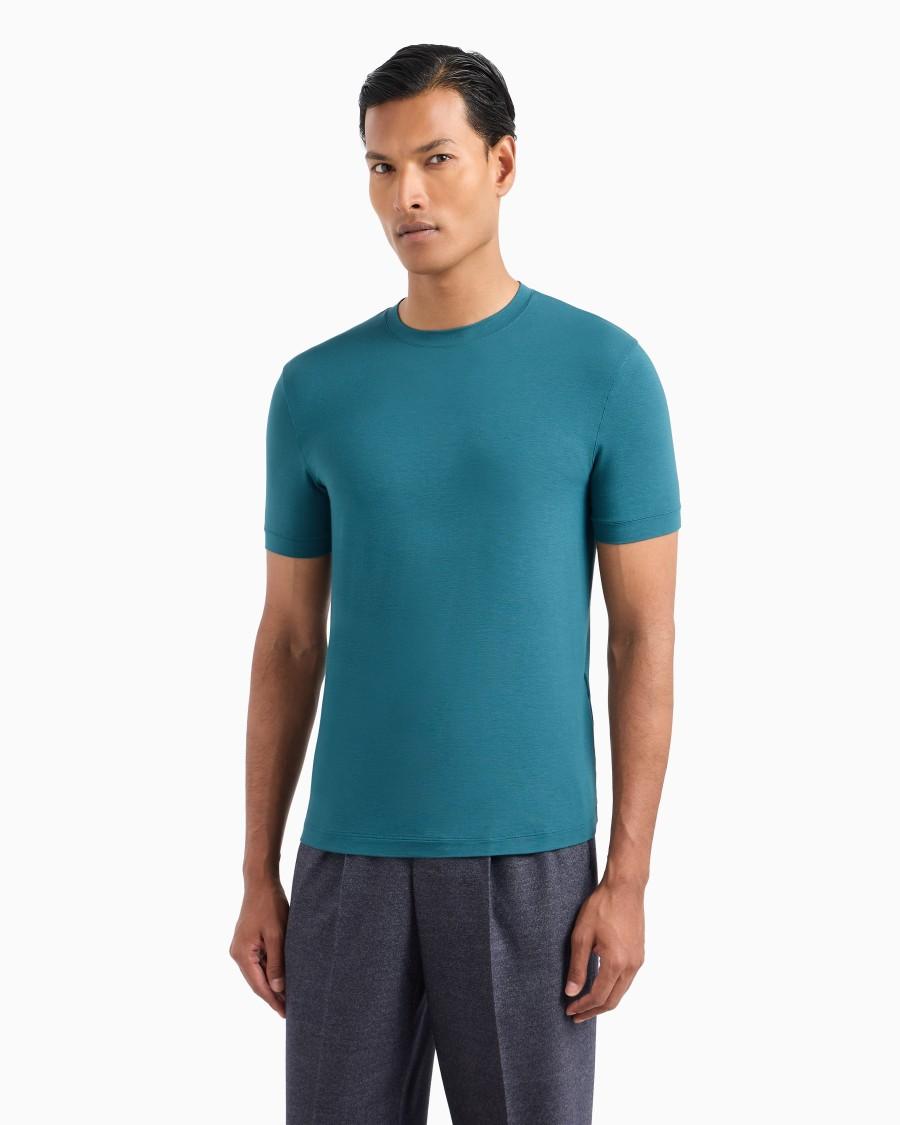 The world of armani T-SHIRT GIROCOLLO A MANICHE CORTE IN JERSEY DI VISCOSA STRETCH Italia