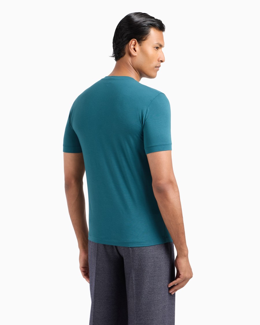 The world of armani T-SHIRT GIROCOLLO A MANICHE CORTE IN JERSEY DI VISCOSA STRETCH Italia