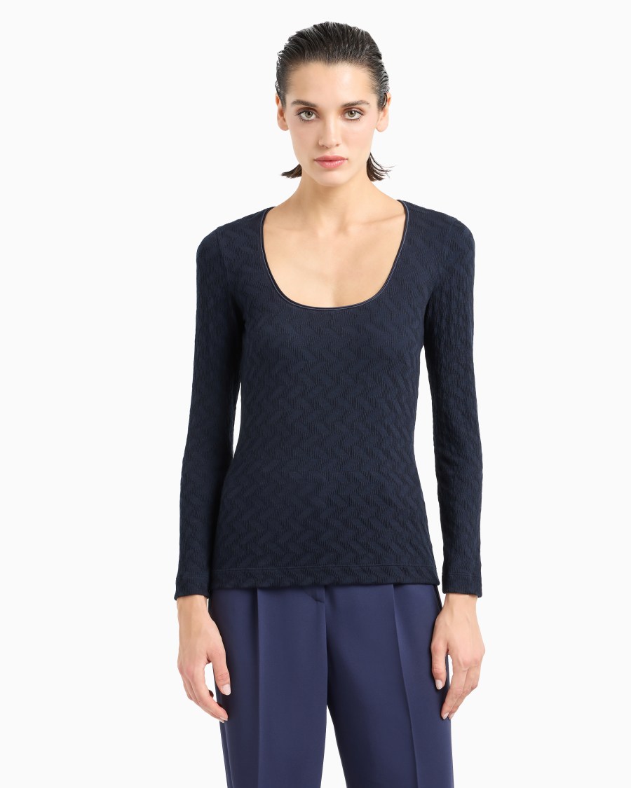 The world of armani MAGLIA GIROCOLLO IN JERSEY DI VISCOSA E CASHMERE JACQUARD ASV Affare Del Giorno