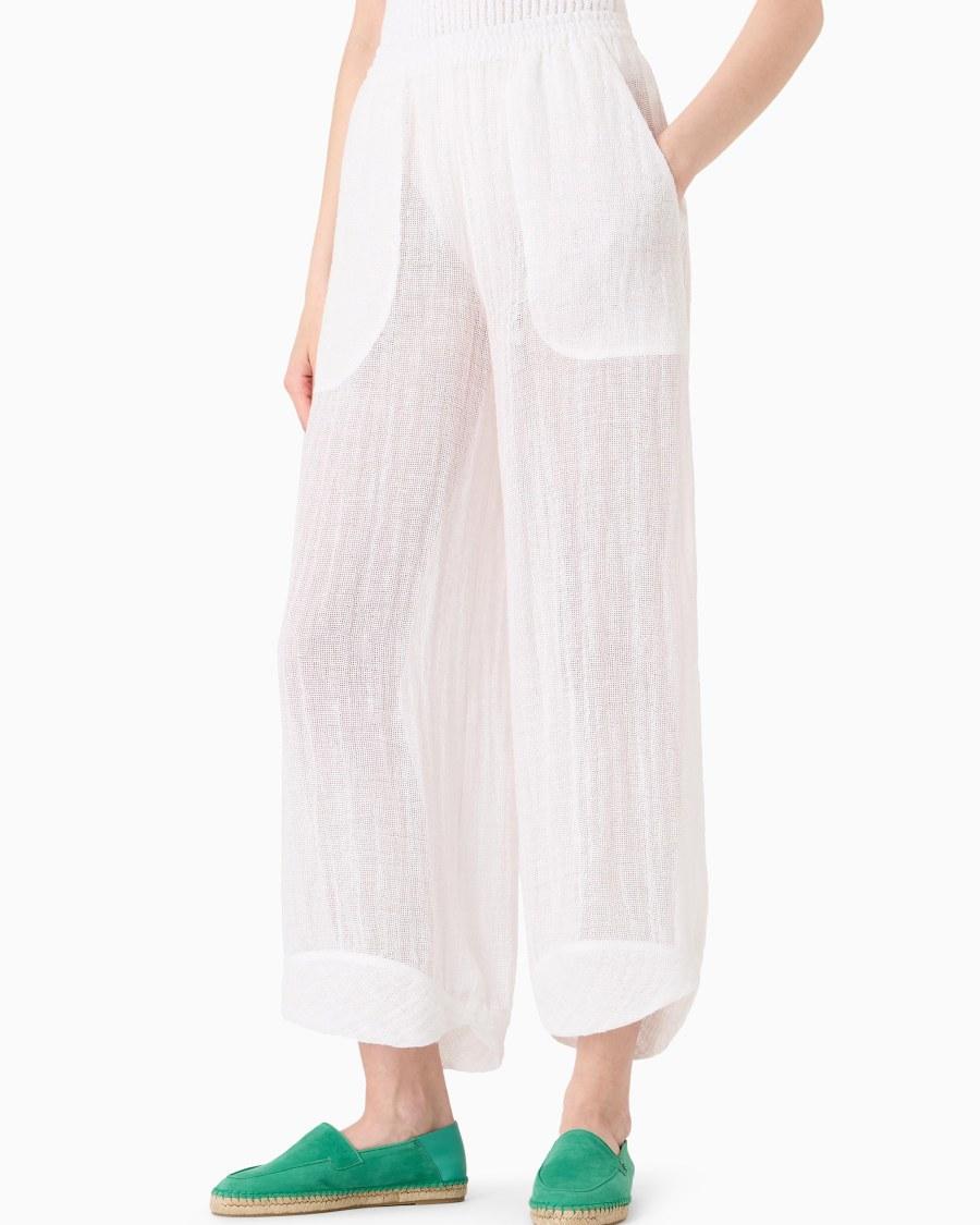 The world of armani PANTALONI AMPI IN MISTO LINO Offerta