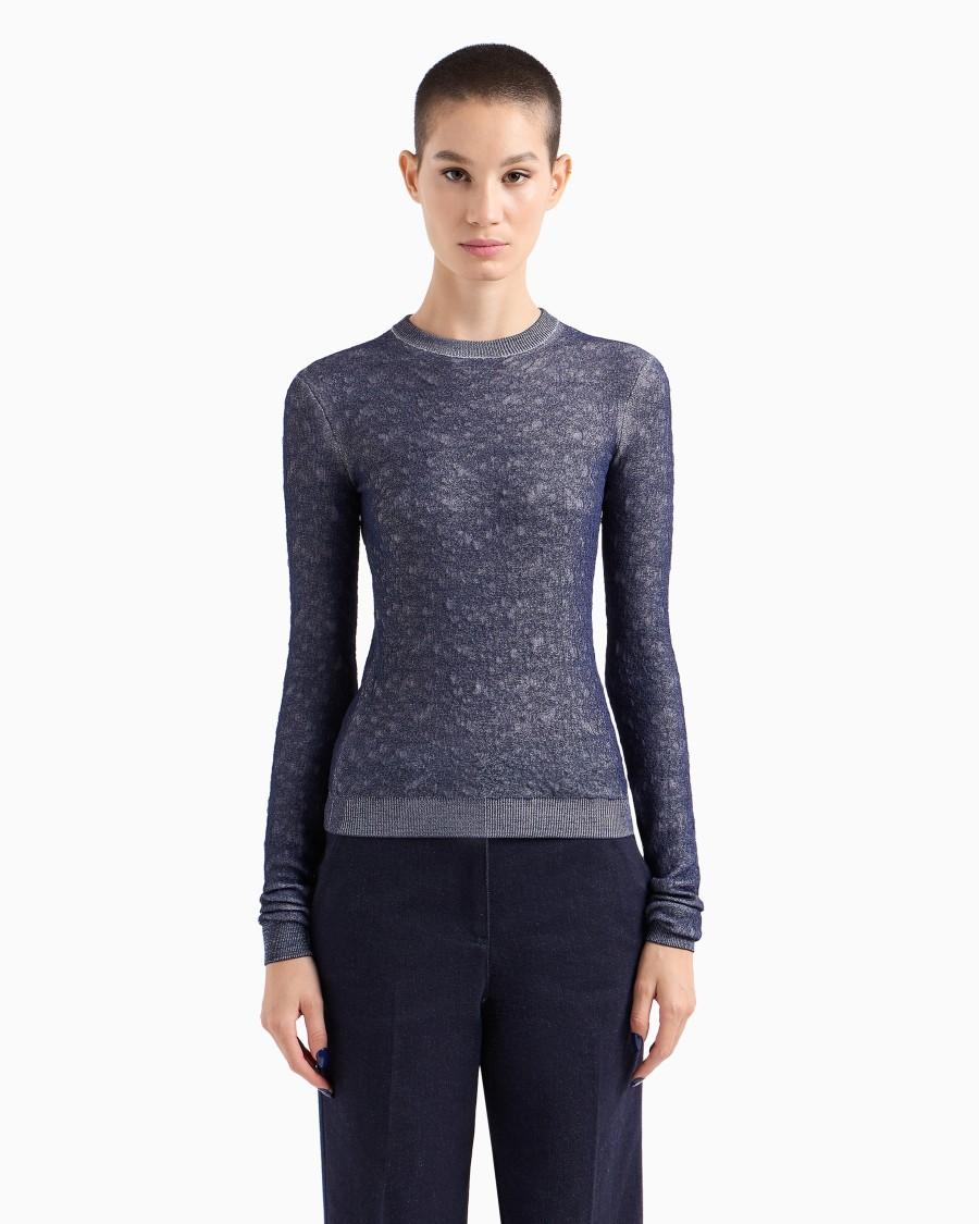 The world of armani DENIM COLLECTION MAGLIA GIROCOLLO IN MISTO VISCOSA GOFFRATA Nuova