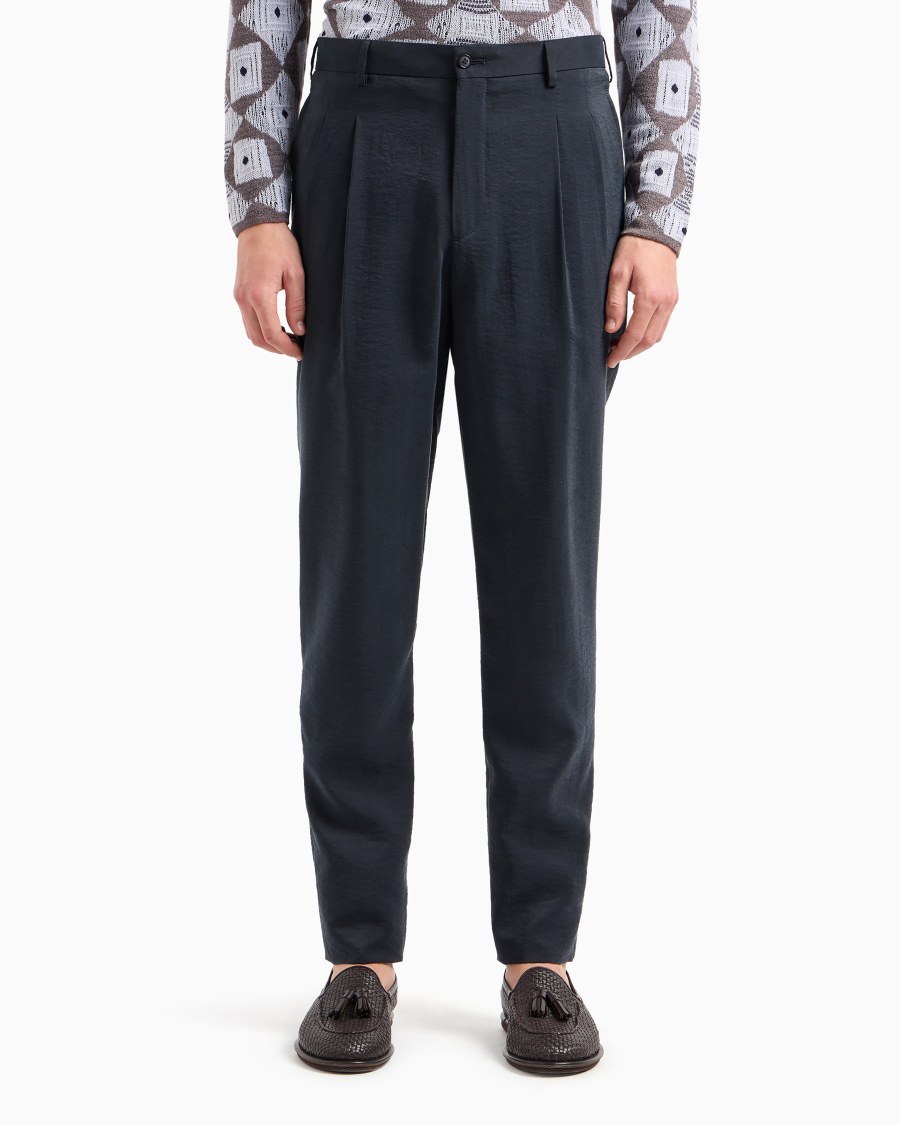 The world of armani PANTALONI A DUE PINCES IN TWILL MISTO SETA Qualità