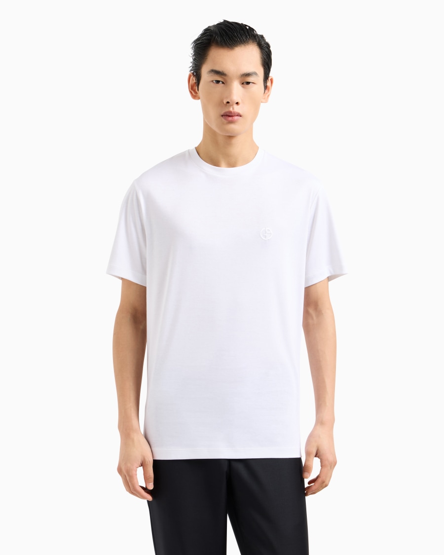 The world of armani T-SHIRT IN INTERLOCK DI COTONE CON LOGO RICAMATO Qualità Garantita