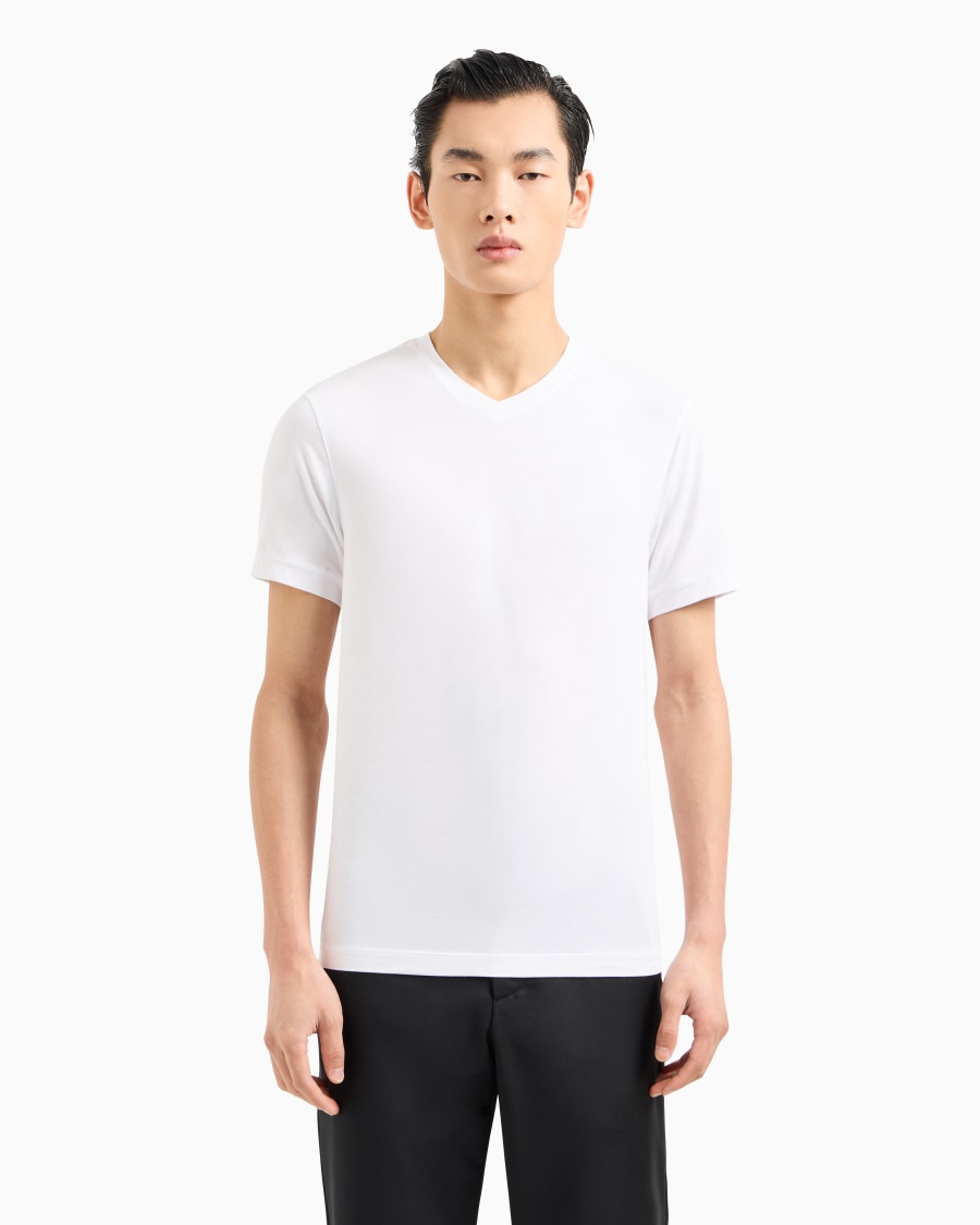 The world of armani T-SHIRT CON SCOLLO A V ICON IN JERSEY DI VISCOSA STRETCH Acquista Ora