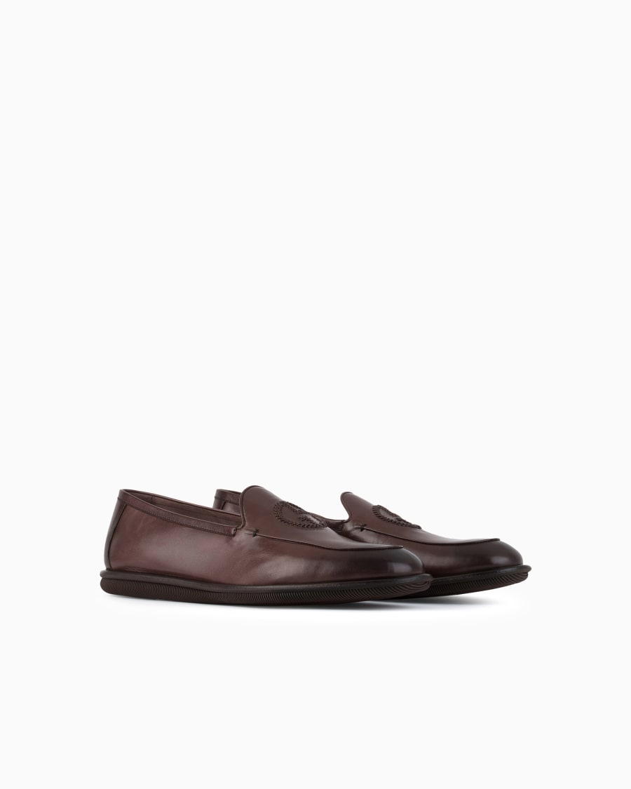 The world of armani MOCASSINI IN NAPPA VINTAGE CON LOGO RICAMATO Online