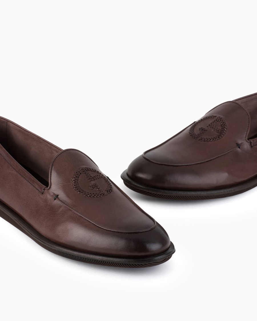 The world of armani MOCASSINI IN NAPPA VINTAGE CON LOGO RICAMATO Online