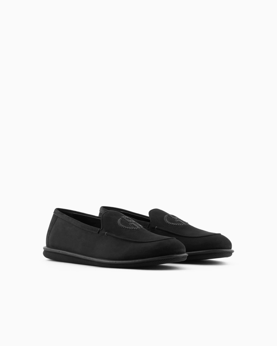 The world of armani MOCASSINI IN SUEDE CON LOGO RICAMATO Vendita Calda