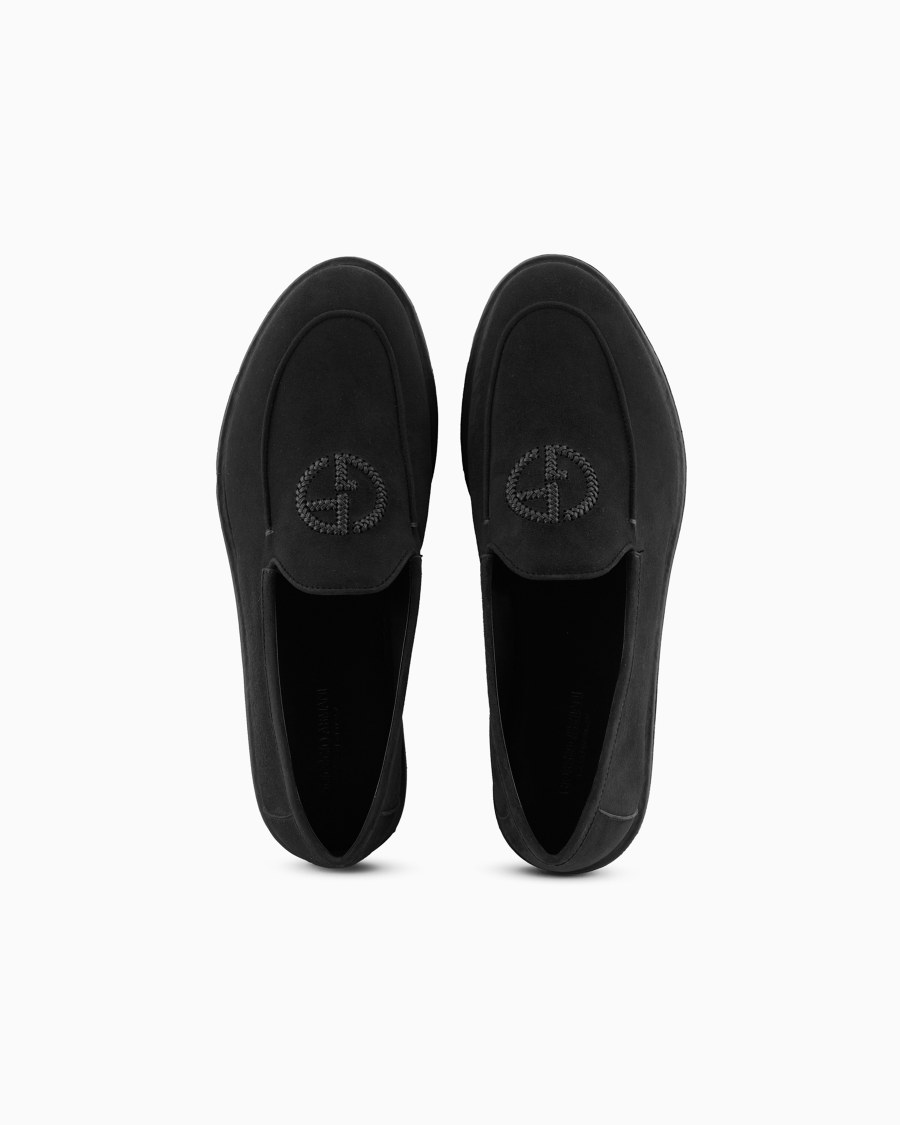 The world of armani MOCASSINI IN SUEDE CON LOGO RICAMATO Vendita Calda