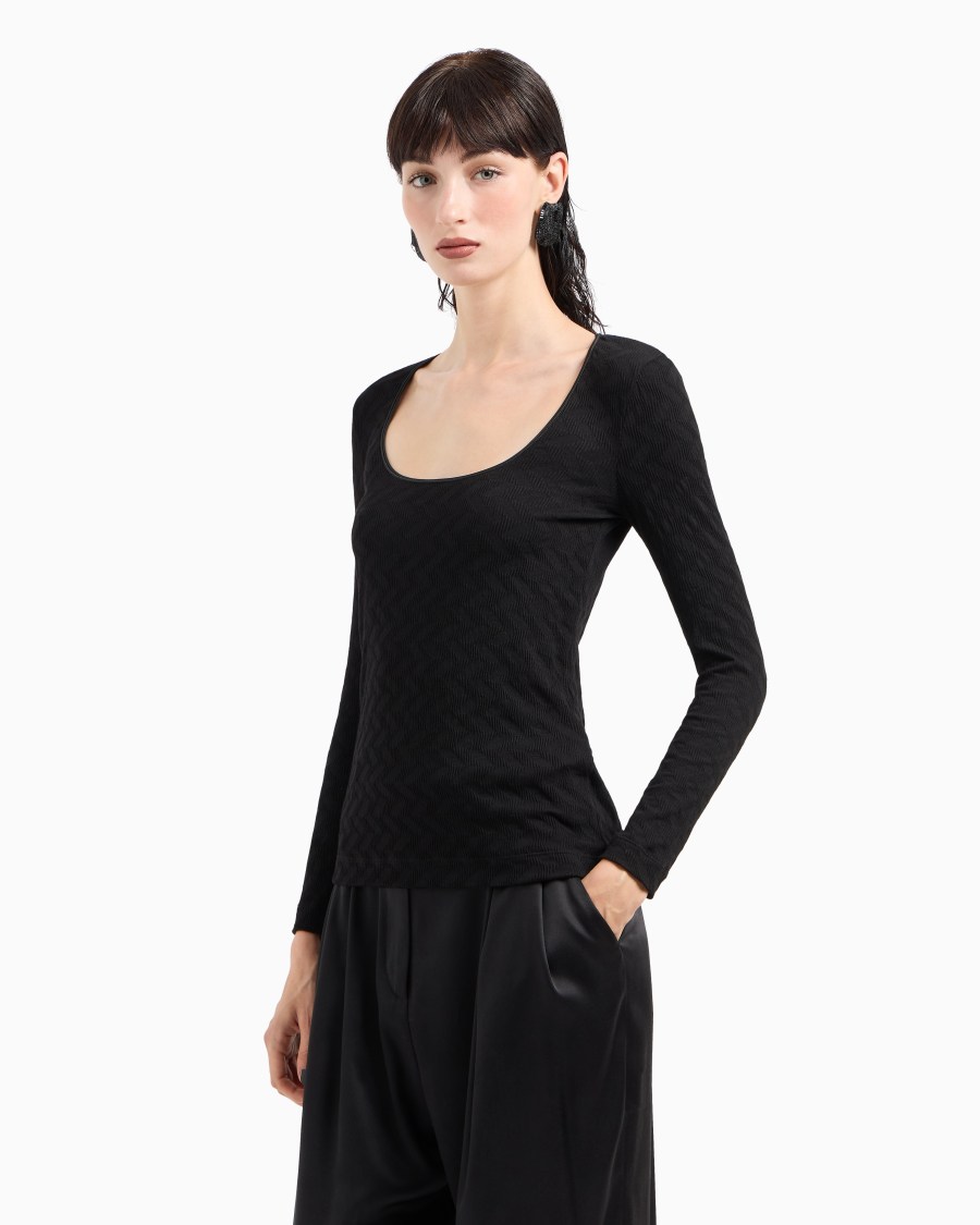 The world of armani MAGLIA GIROCOLLO IN JERSEY DI VISCOSA E CASHMERE JACQUARD ASV Negozio