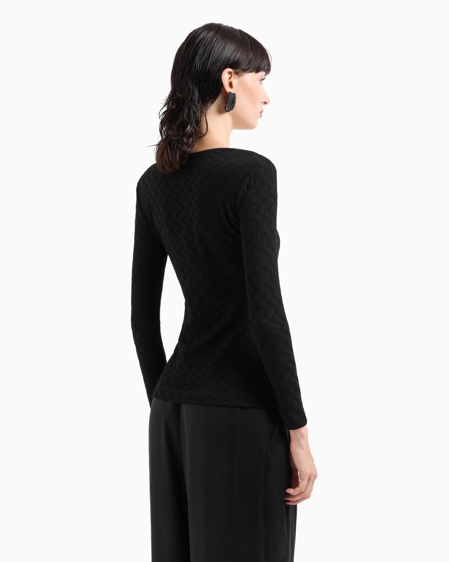 The world of armani MAGLIA GIROCOLLO IN JERSEY DI VISCOSA E CASHMERE JACQUARD ASV Negozio